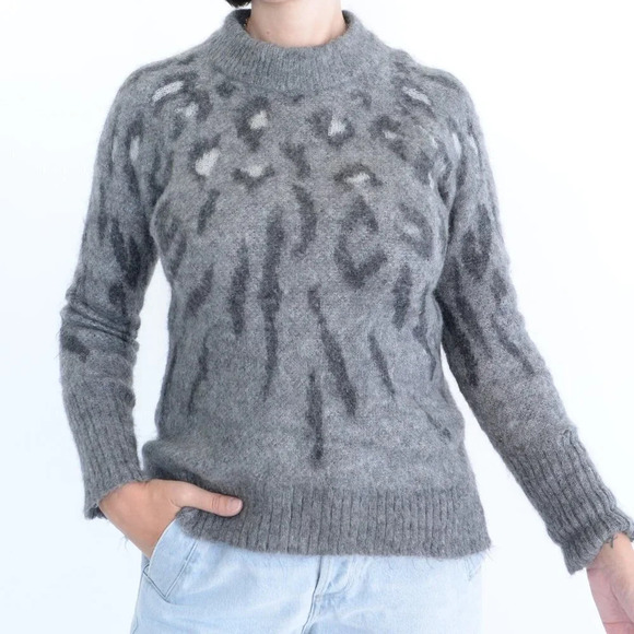All Saints Grey Animal Print 55% Mohair, 13% Wool Crewneck Sweater XSmall - Picture 3 of 14